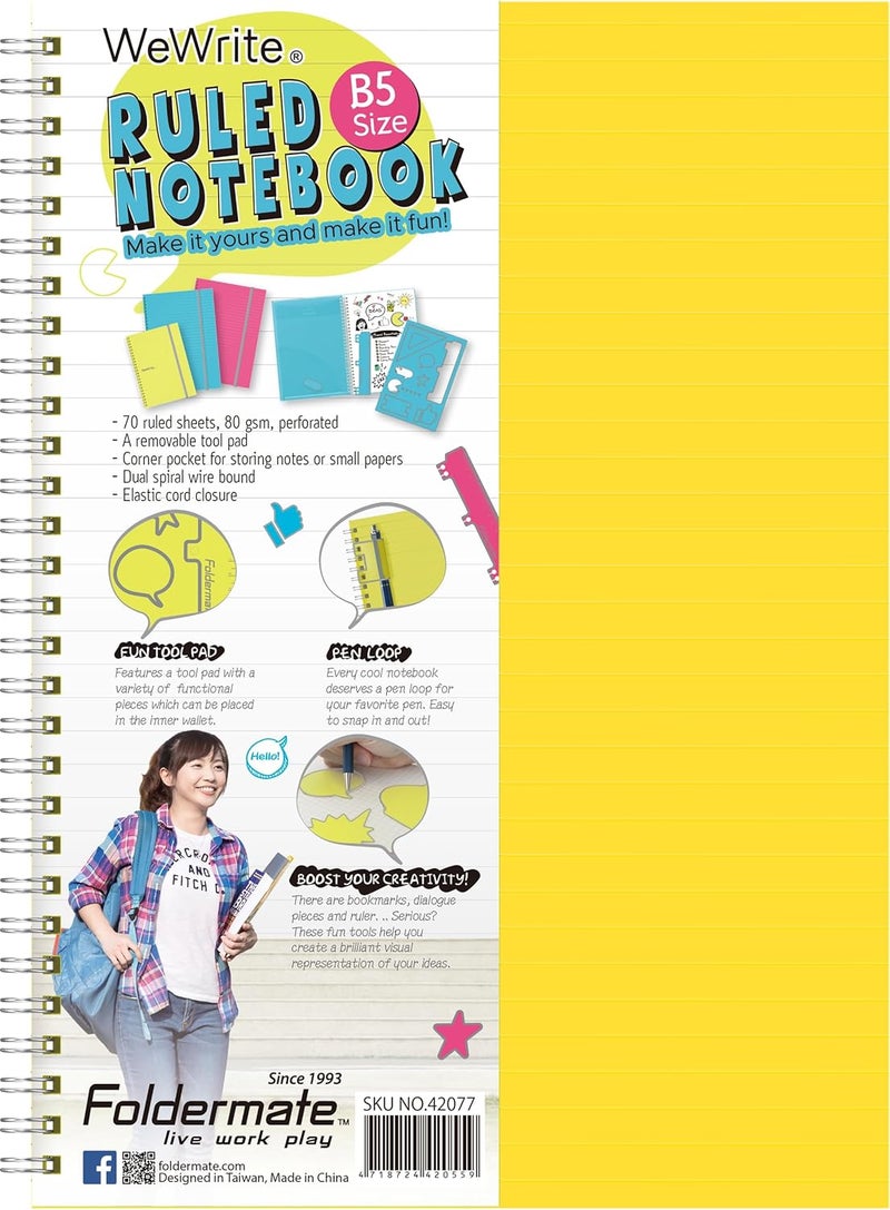 Foldermate 1 Subject notebook A5 |70 Sheets |80gsm Paper, With PP Cover & Removable dividers for flexible page adjustments | Asstored Pastel Colors- Pack Of 02 - Image 2